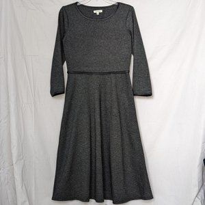 NWOT Max Studio Black / Gray Knit Midi Dress 3-Quarter Sleeve Fit & Flare Sz S